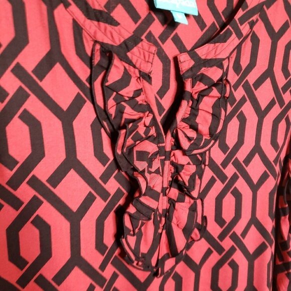 Escapada Womens Red Black Bell Sleeve Tunic Top Medium - Picture 4 of 6